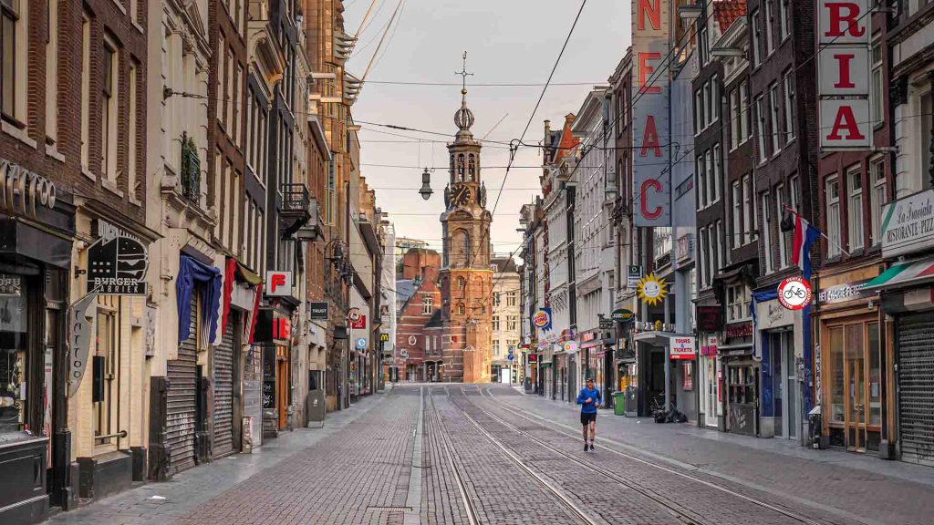 Amsterdam,€“,May,03,,2020:,One,Person,Jogging,On,Empty